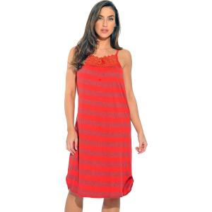Just Love 100% Cotton Spaghetti Strap Stripe Womens Nightgown with Lace Trim(Red Stripe)