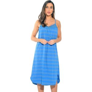 Just Love 100% Cotton Spaghetti Strap Stripe Womens Nightgown with Lace Trim(Royal Stripe)