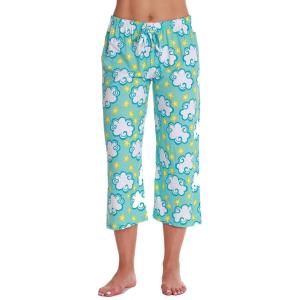 Just Love 100% Cotton Women Pajama Capri Pants Sleepwear(Blue – Big Cloud)