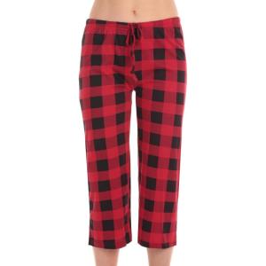 Just Love 100% Cotton Women Pajama Capri Pants Sleepwear(Red Buffalo Plaid)