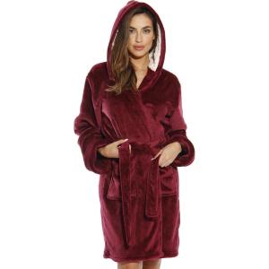 Just Love Hooded Velour Robe for Women with Sherpa Lined Hood(Burgundy With Sherpa Lined Hood)