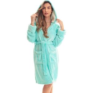 Just Love Hooded Velour Robe for Women with Sherpa Lined Hood(Mint With Sherpa Lined Hood)