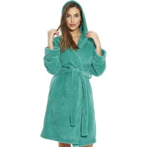 Just Love Kimono Robe Chevron Texture Fleece Hooded Bath Robes for Women(Emerald With Hood)