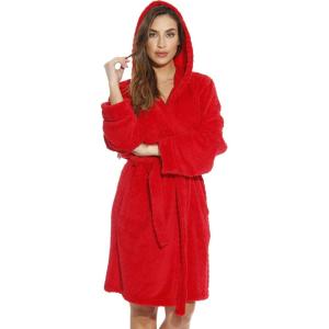 Just Love Kimono Robe Chevron Texture Fleece Hooded Bath Robes for Women(Red With Hood)