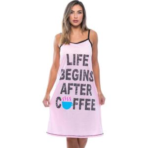 Just Love Polyester Spaghetti Strap Nightgown with Cute Graphics(Life Begins After Coffee)