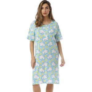 Just Love Short Sleeve Nightgown Sleep Dress for Women(Aqua – Big Cloud)