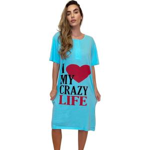 Just Love Short Sleeve Nightgown Sleep Dress for Women(Aqua – Crazy Life)