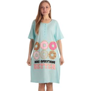 Just Love Short Sleeve Nightgown Sleep Dress for Women(Aqua – Donuts)