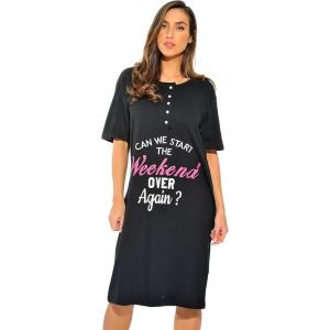 Just Love Short Sleeve Nightgown Sleep Dress for Women(Black – Can We Start Over?)