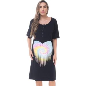 Just Love Short Sleeve Nightgown Sleep Dress for Women(Black – Dripping Pastel Heart)