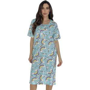 Just Love Short Sleeve Nightgown Sleep Dress for Women(Blue – Unicorns and Rainbows)