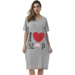 Just Love Short Sleeve Nightgown Sleep Dress for Women(Grey – I Heart Sleep Mask)