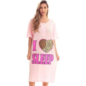 Just Love Short Sleeve Nightgown Sleep Dress for Women(Pink – I Love Sleep Leopard)