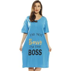 Just Love Short Sleeve Nightgown Sleep Dress for Women(Turquoise – I’m the Boss)