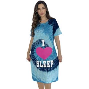 Just Love Short Sleeve Tie Dye Nightgown for Women(Tie Dye Blue Swirl Screen)