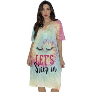 Just Love Short Sleeve Tie Dye Nightgown for Women(Tie Dye Pastel Swirl Screen)