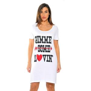 Just Love Sleep Dress for Women Sleeping Dorm Shirt(White – Gimme Some Lovin)