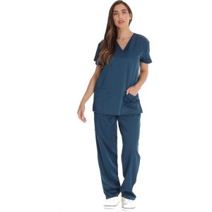 Just Love Solid Stretch Scrub Set for Women Stretchy Mock Wrap Top and Cargo Pants(Carribean Blue)