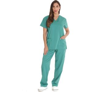 Just Love Solid Stretch Scrub Set for Women Stretchy Mock Wrap Top and Cargo Pants(Surgical Green)