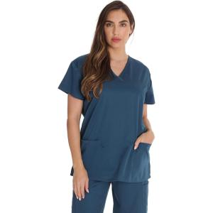 Just Love Solid Stretch Scrub Top for Women Mock Wrap Nursing Shirt(Carribean Blue)