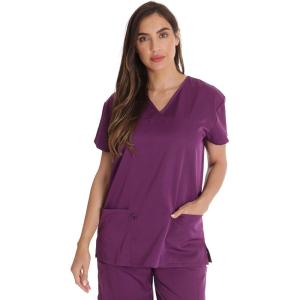 Just Love Solid Stretch Scrub Top for Women Mock Wrap Nursing Shirt(Eggplant)