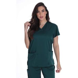 Just Love Solid Stretch Scrub Top for Women Mock Wrap Nursing Shirt(Hunter Green)