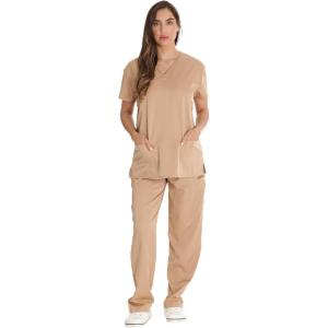 Just Love Solid Stretch Scrub Top for Women Mock Wrap Nursing Shirt(Khaki)