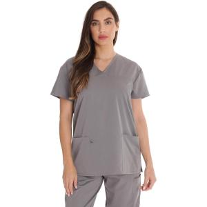 Just Love Solid Stretch Scrub Top for Women Mock Wrap Nursing Shirt(Light Grey)