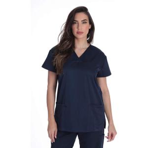 Just Love Solid Stretch Scrub Top for Women Mock Wrap Nursing Shirt(Navy)