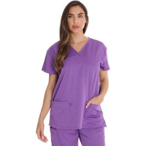 Just Love Solid Stretch Scrub Top for Women Mock Wrap Nursing Shirt(Purple)