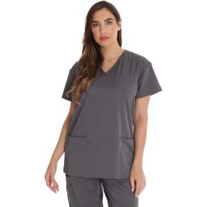 Just Love Solid Stretch Scrub Top for Women Mock Wrap Nursing Shirt(Steel Grey)