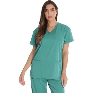 Just Love Solid Stretch Scrub Top for Women Mock Wrap Nursing Shirt(Surgical Green)