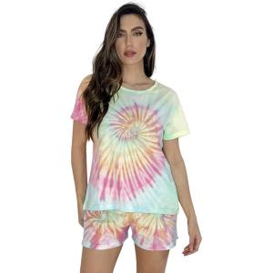 Just Love Tie Dye Shorts Set for Women(Tie Dye Pastel Swirl Short Sleeve)