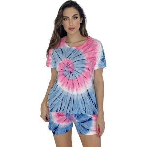 Just Love Tie Dye Shorts Set for Women(Tie Dye Swirl Short Sleeve)