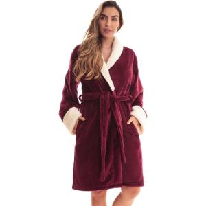 Just Love Velour Chevron Texture Bath Robes for Women(Wine Sherpa)