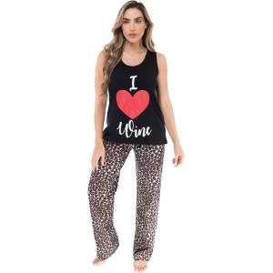 Just Love Womens Pajama Pant Sets(Black – Heart Wine Leopard)