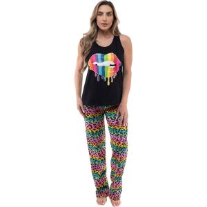 Just Love Womens Pajama Pant Sets(Black – Rainbow Lips)