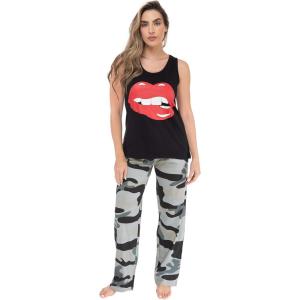 Just Love Womens Pajama Pant Sets(Black – Red Lips)