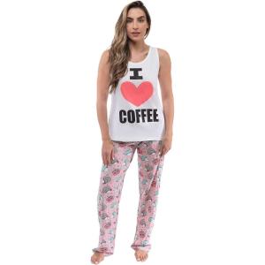 Just Love Womens Pajama Pant Sets(White – Love Coffee)
