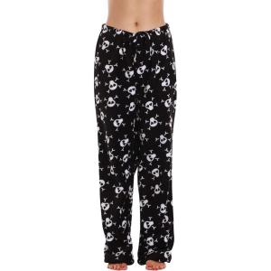 Just Love Womens Plush Pajama Pants(Black – Skull and Crossbones)