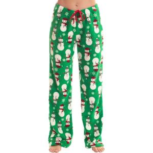 Just Love Womens Plush Pajama Pants(Green – Buffalo Plaid Snowman)