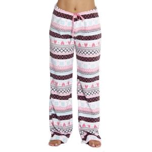 Just Love Women’s Plush Pajama Pants(White – Heart Fairisle)