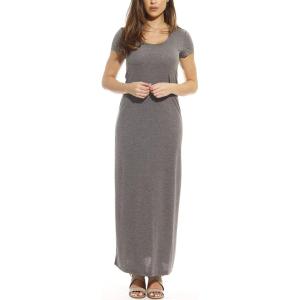 Just Love Short Sleeve Heathered Knit Fabric Maxi Dress Summer Dresses(Heathered Charcoal)