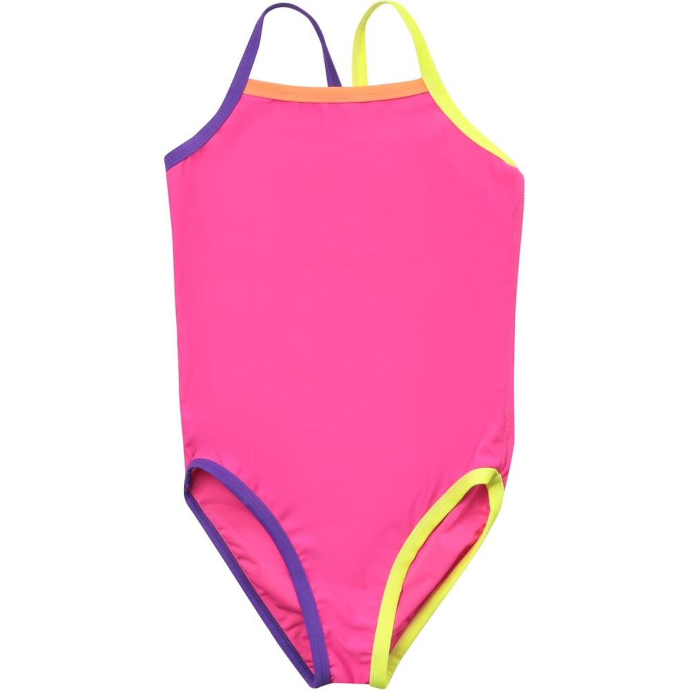 imageJust Love Girls One Piece Swimsuit UPF 50 Bathing Suit for KidsFuchsia With Neon Trim