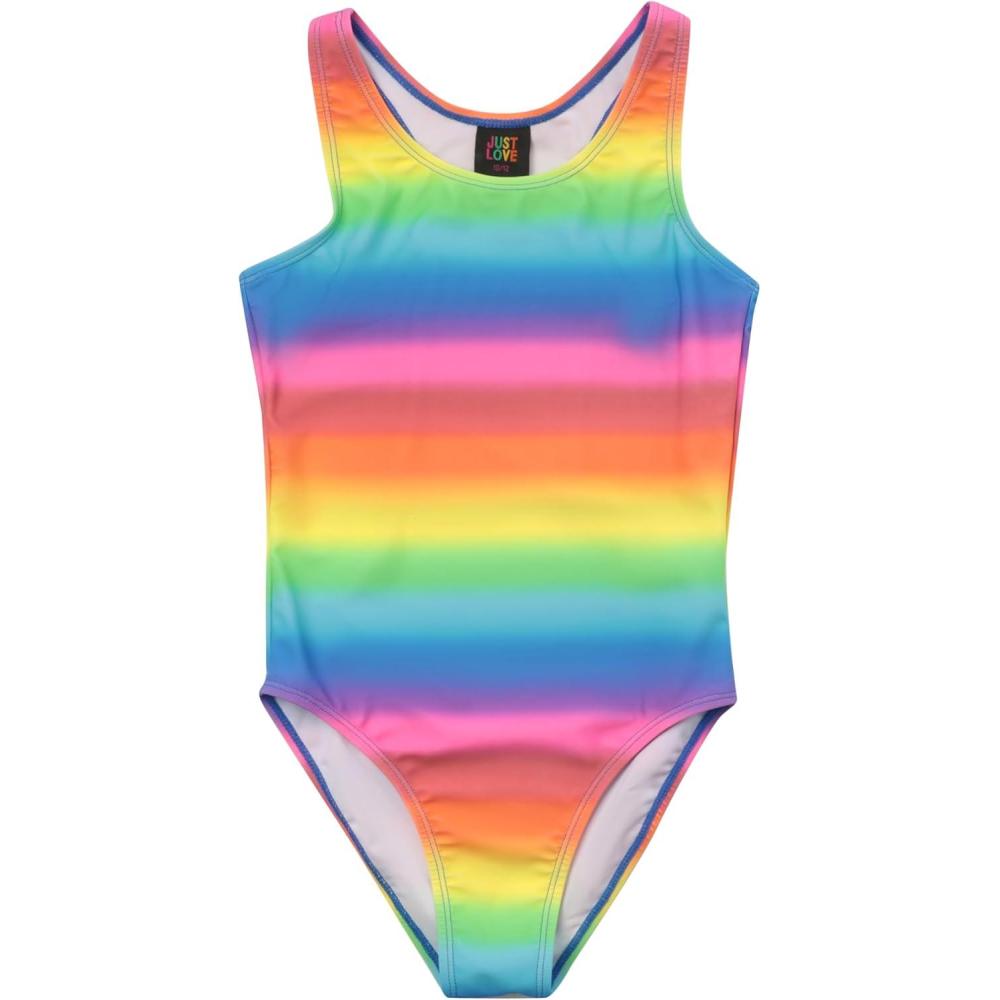 imageJust Love Girls One Piece Swimsuit UPF 50 Bathing Suit for KidsOmbre Rainbow