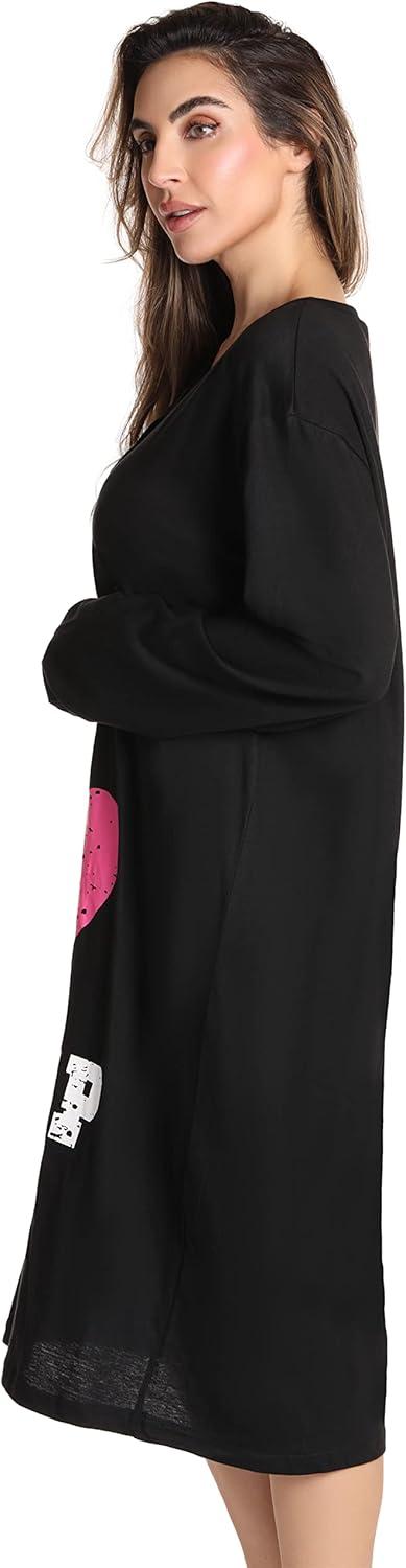 imageJust Love Long Sleeve Nightgown SleepwearBlack I Heart Sleep