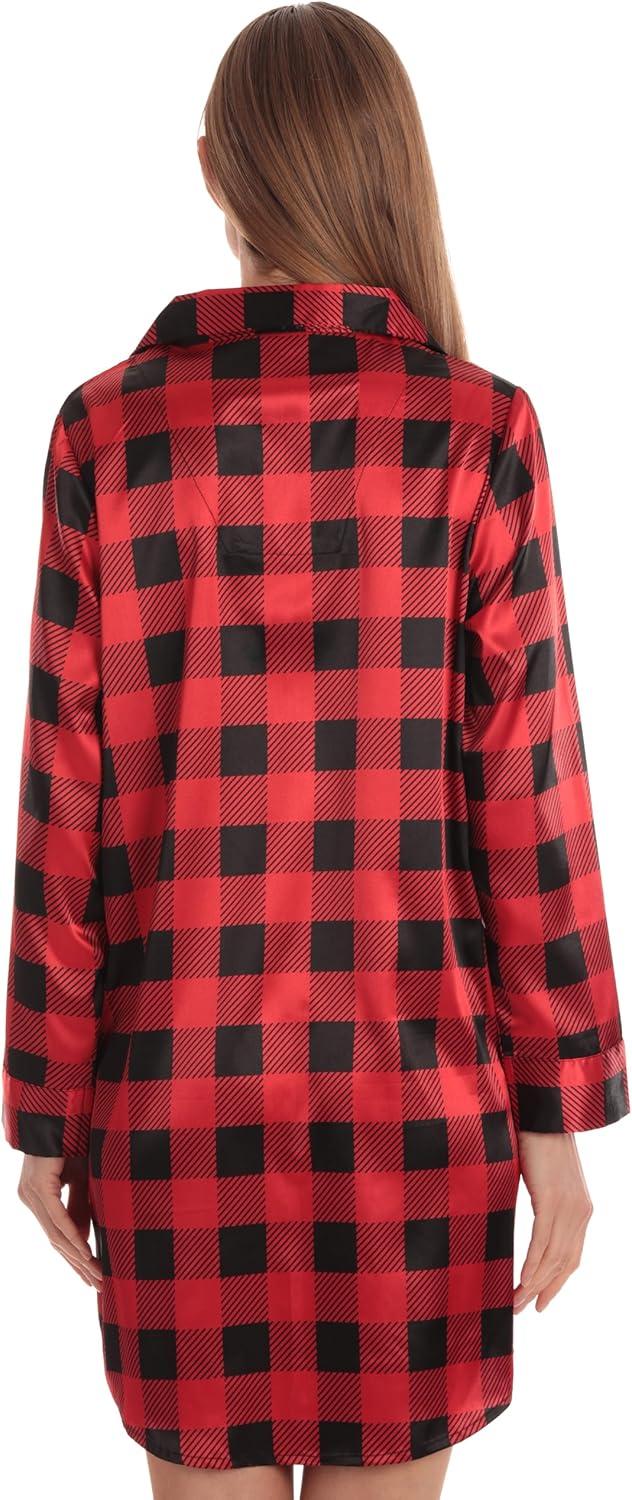 imageJust Love Long Sleeve Nightgown SleepwearBuffalo Plaid Red Black