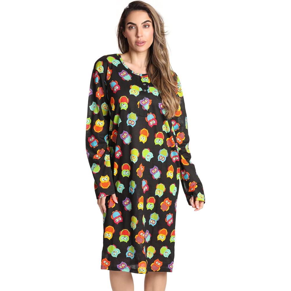 imageJust Love Long Sleeve Nightgown SleepwearBlack Fun Owl