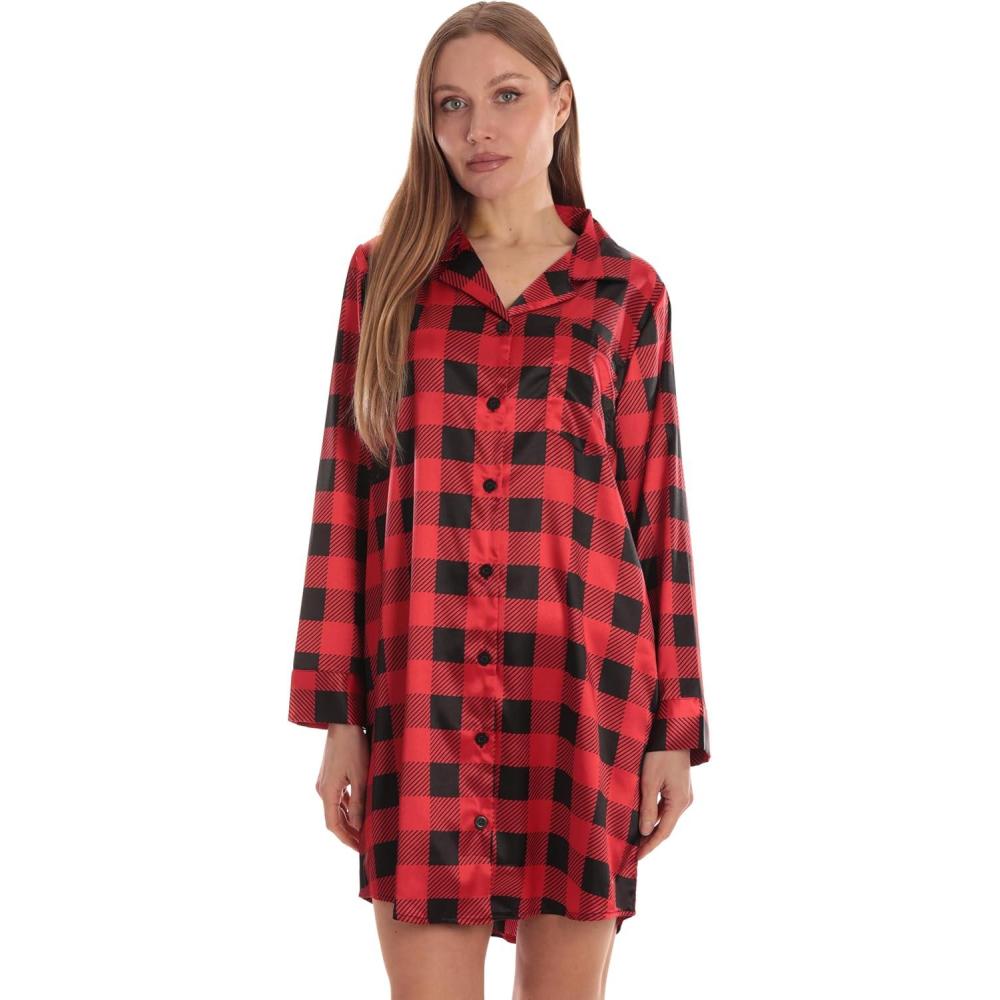imageJust Love Long Sleeve Nightgown SleepwearBuffalo Plaid Red Black