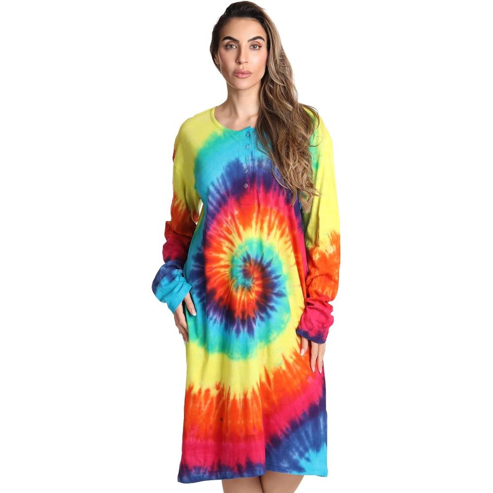 imageJust Love Long Sleeve Nightgown SleepwearMulti Tie Dye Bright Swirl